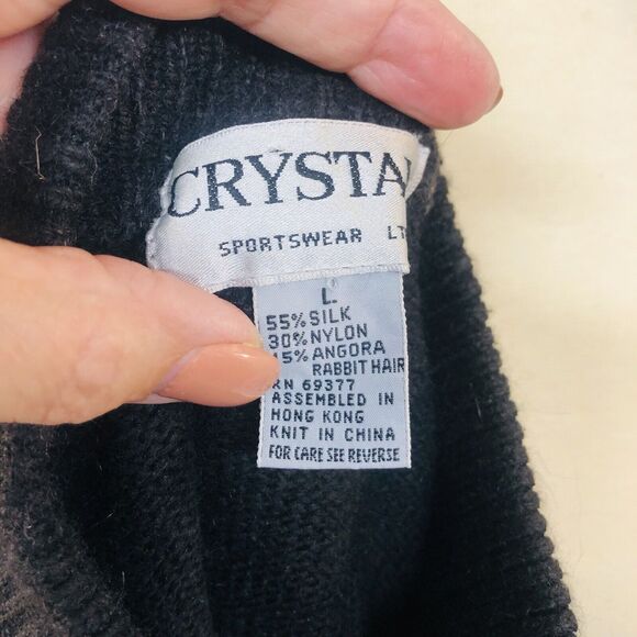 Vintage Crystal Sportsware Large Black Sweater Silk Angora Blend Long Sleeve - Picture 7 of 10